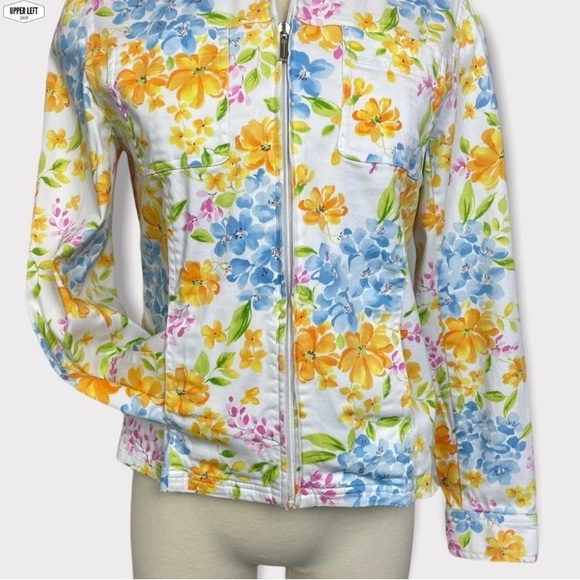 Stretch Denim Floral Jacket Full Zip Y2K Unique Jones New York Small - Picture 4 of 16